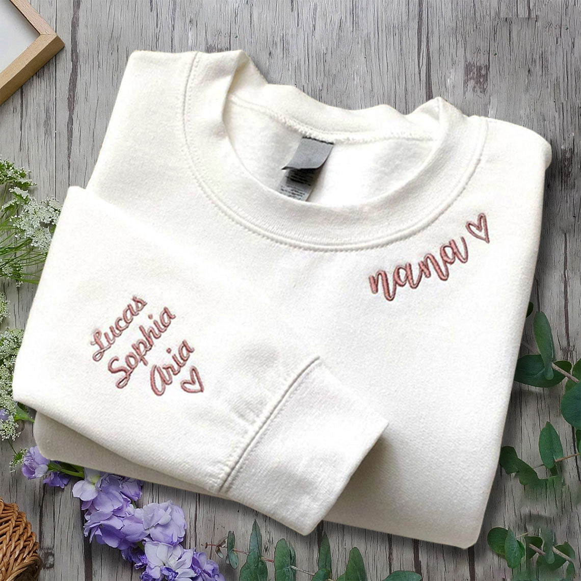 Custom Mama Embroidered Sweatshirt with Kids Names Sleeves LCMS1191D