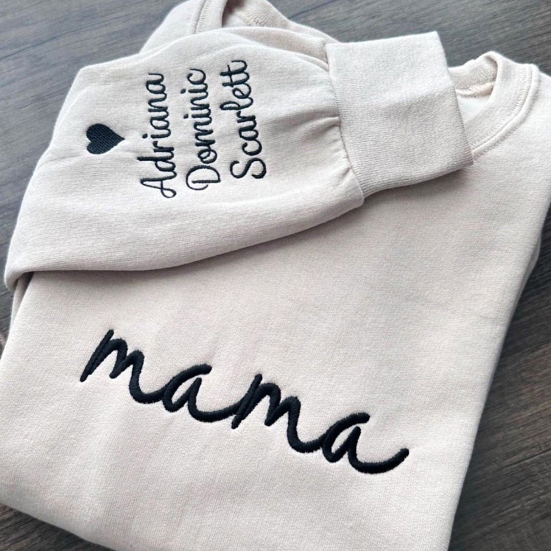 Custom Mama Embroidered Sweatshirt with Kids Names Sleeves LCMS1191D